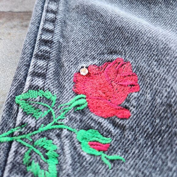 Vtg Dickies Jeans Women 40x30 Embroidered Performing Arts Comedy & Tragedy Roses - Picture 5 of 15